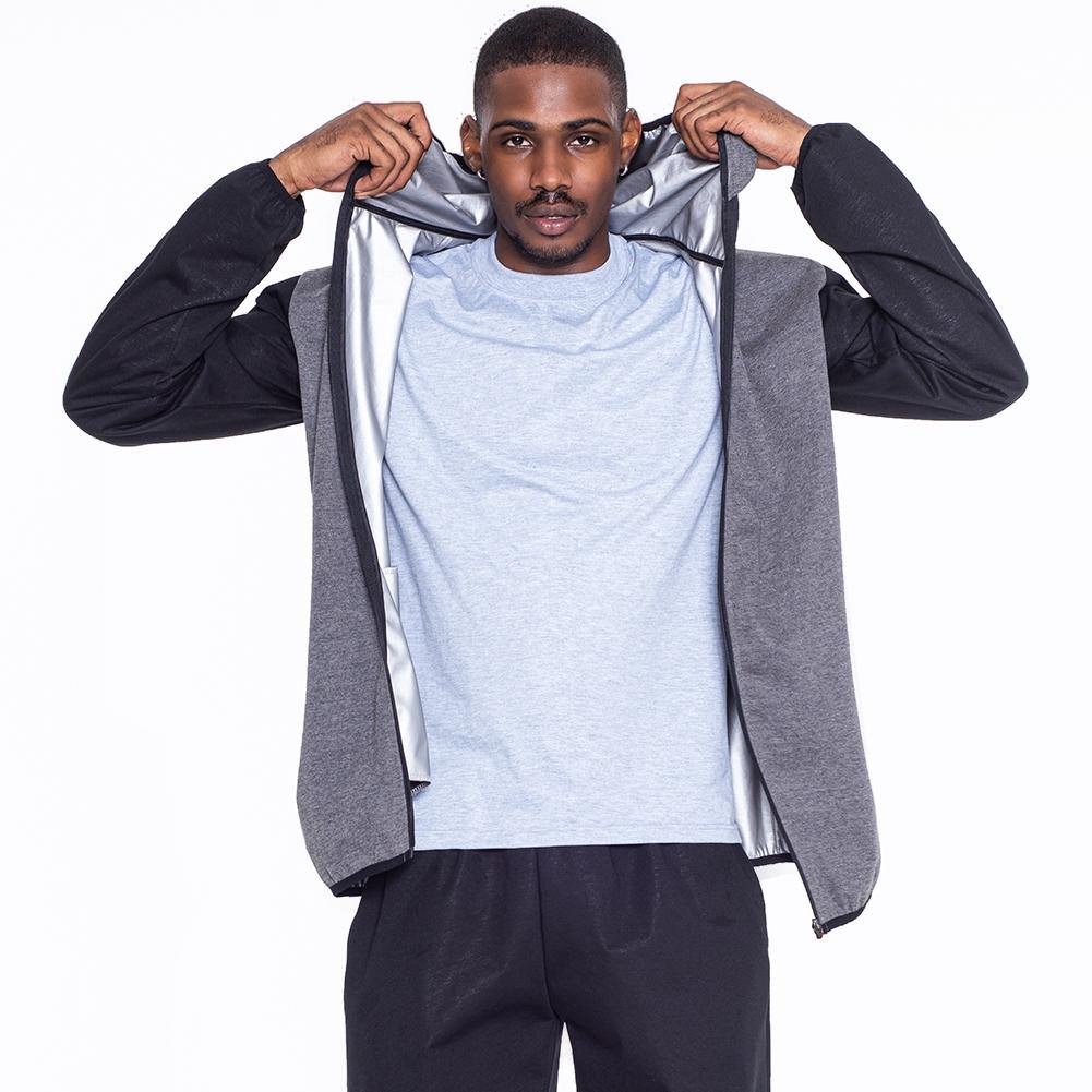 NORMANDIS MEN SAUNA SUIT FULL ZIP HOODIE JACKET GRAY